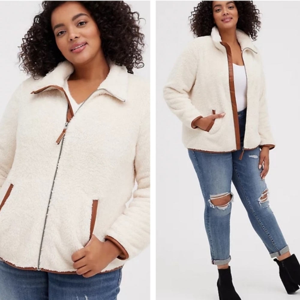 Torrid Cream and Brown Teddy Jacket
